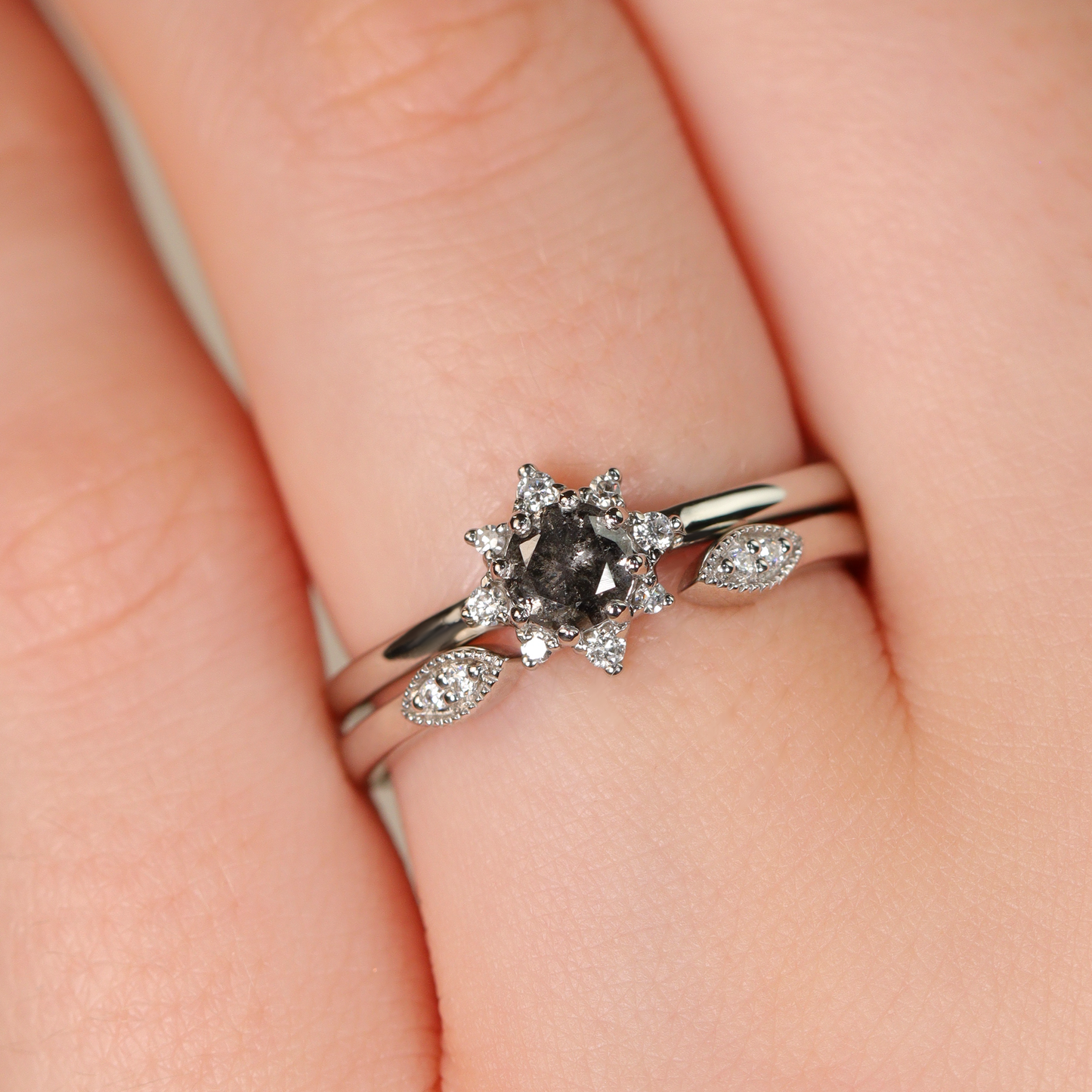 Diamond beaded antique inspired wedding ring
