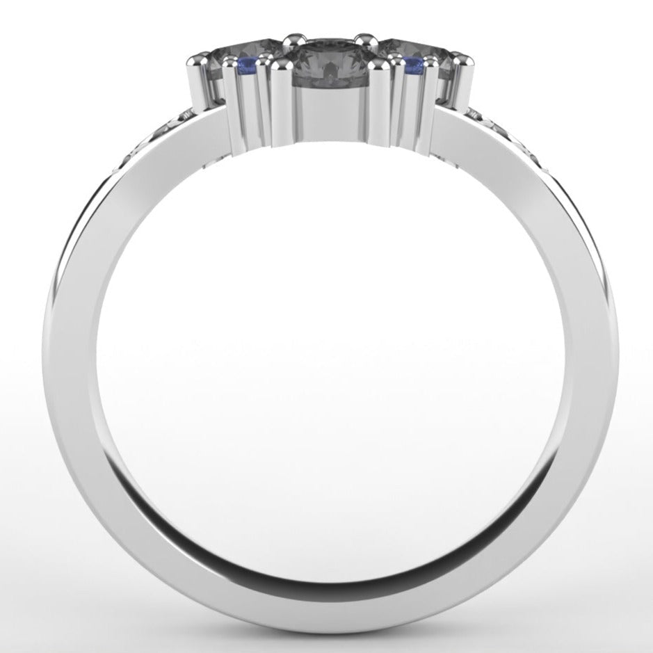 Bridgerton inspired engagement ring with salt and pepper diamonds and sapphires