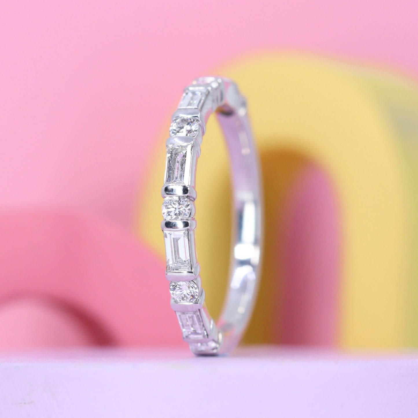 Baguette and round cut diamond wedding ring
