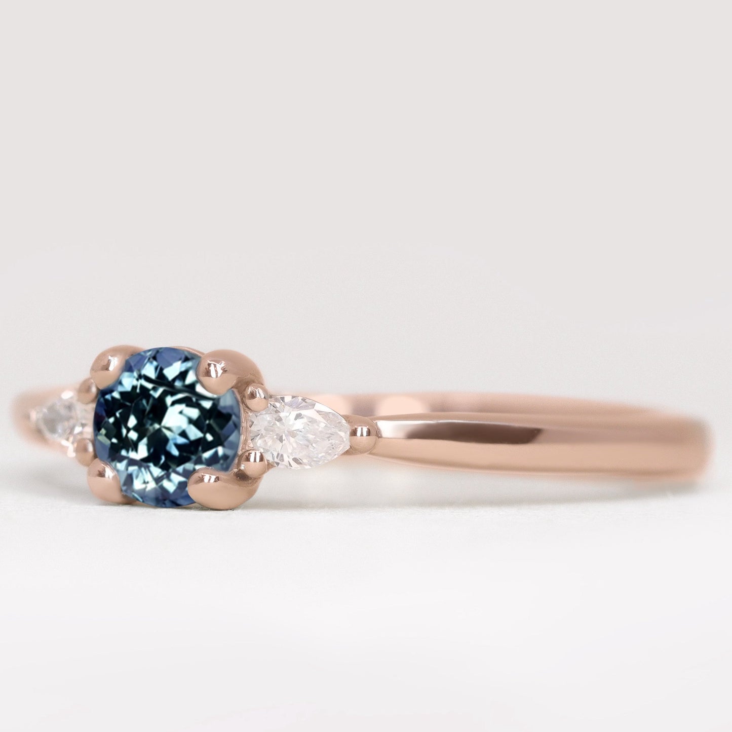 Elspeth alexandrite and lab grown diamond rose gold engagement ring