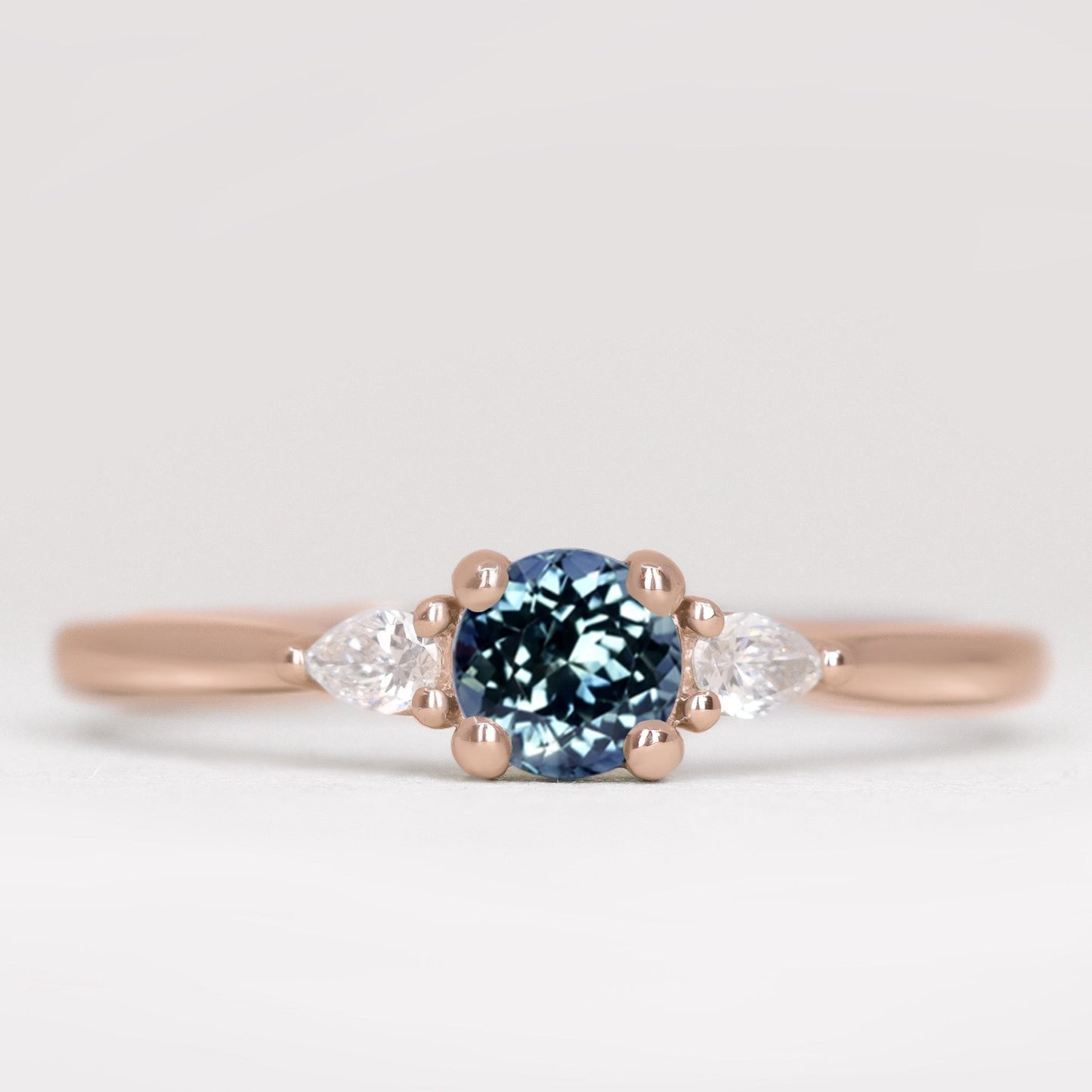 Elspeth alexandrite and lab grown diamond rose gold engagement ring