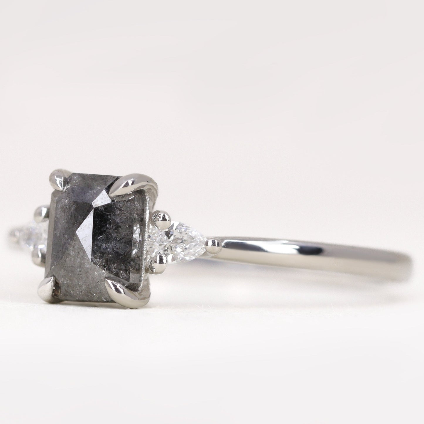 Salt and pepper diamond engagement ring with lab grown diamonds in platinum