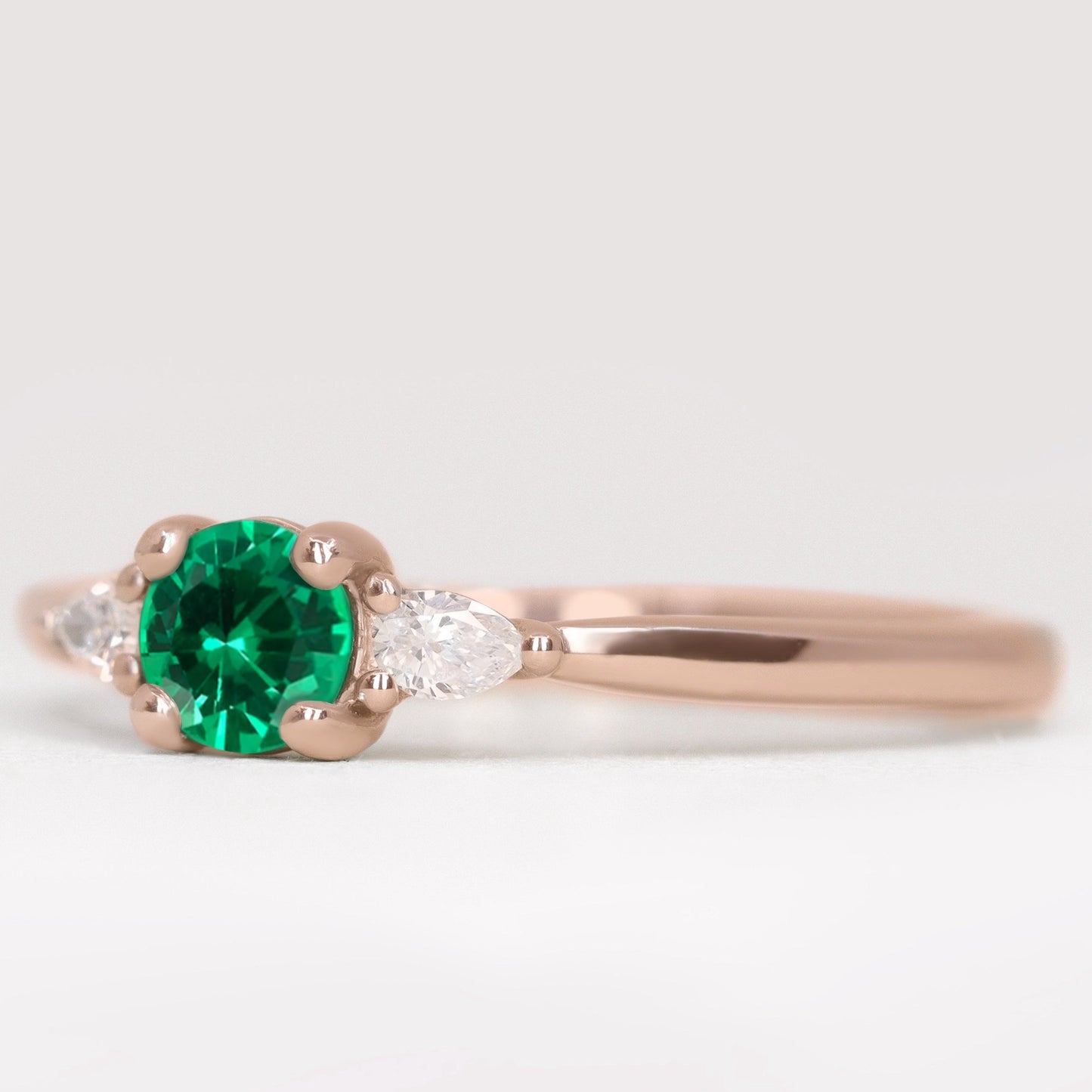 Elspeth emerald and lab grown diamond rose gold engagement ring
