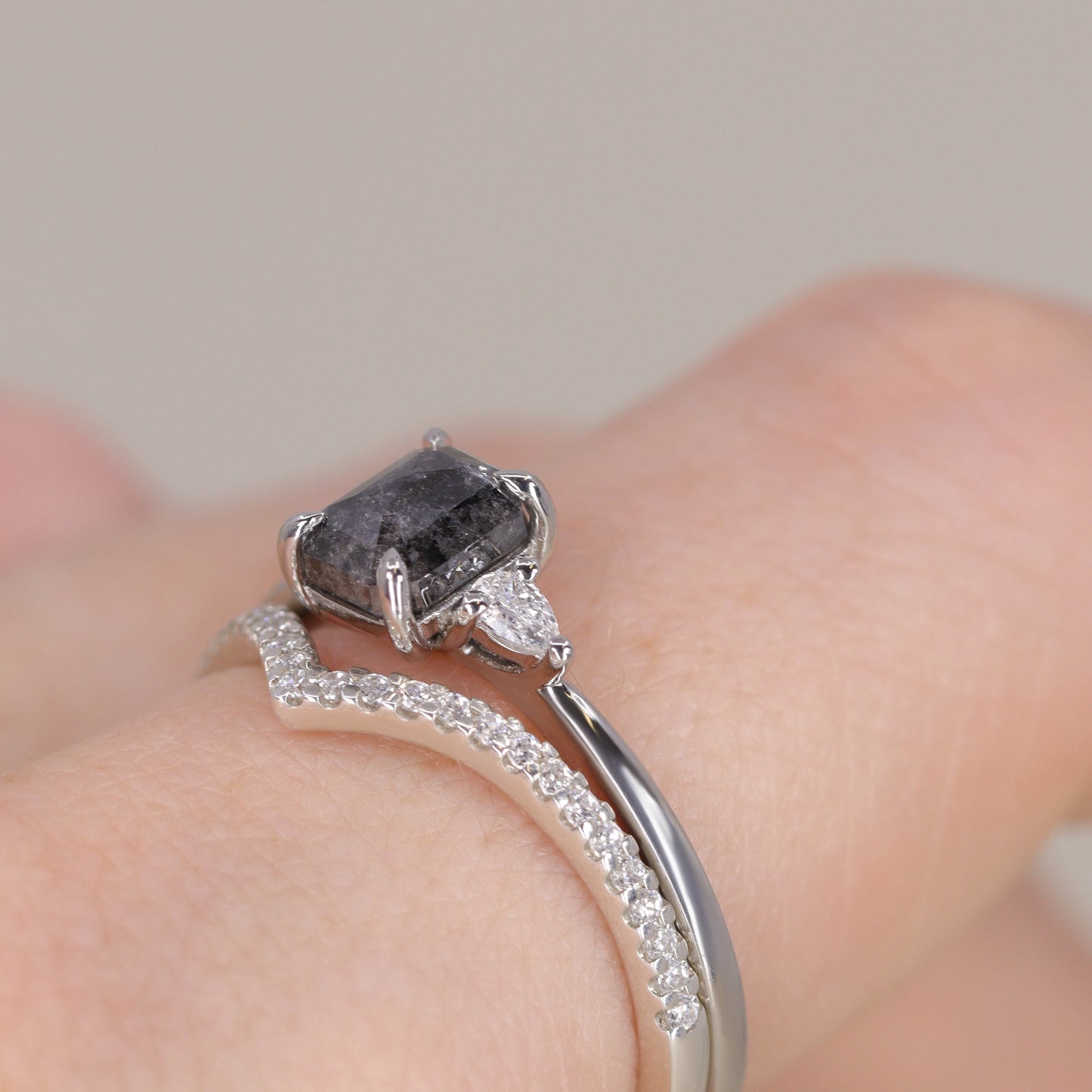 Salt and pepper diamond engagement ring