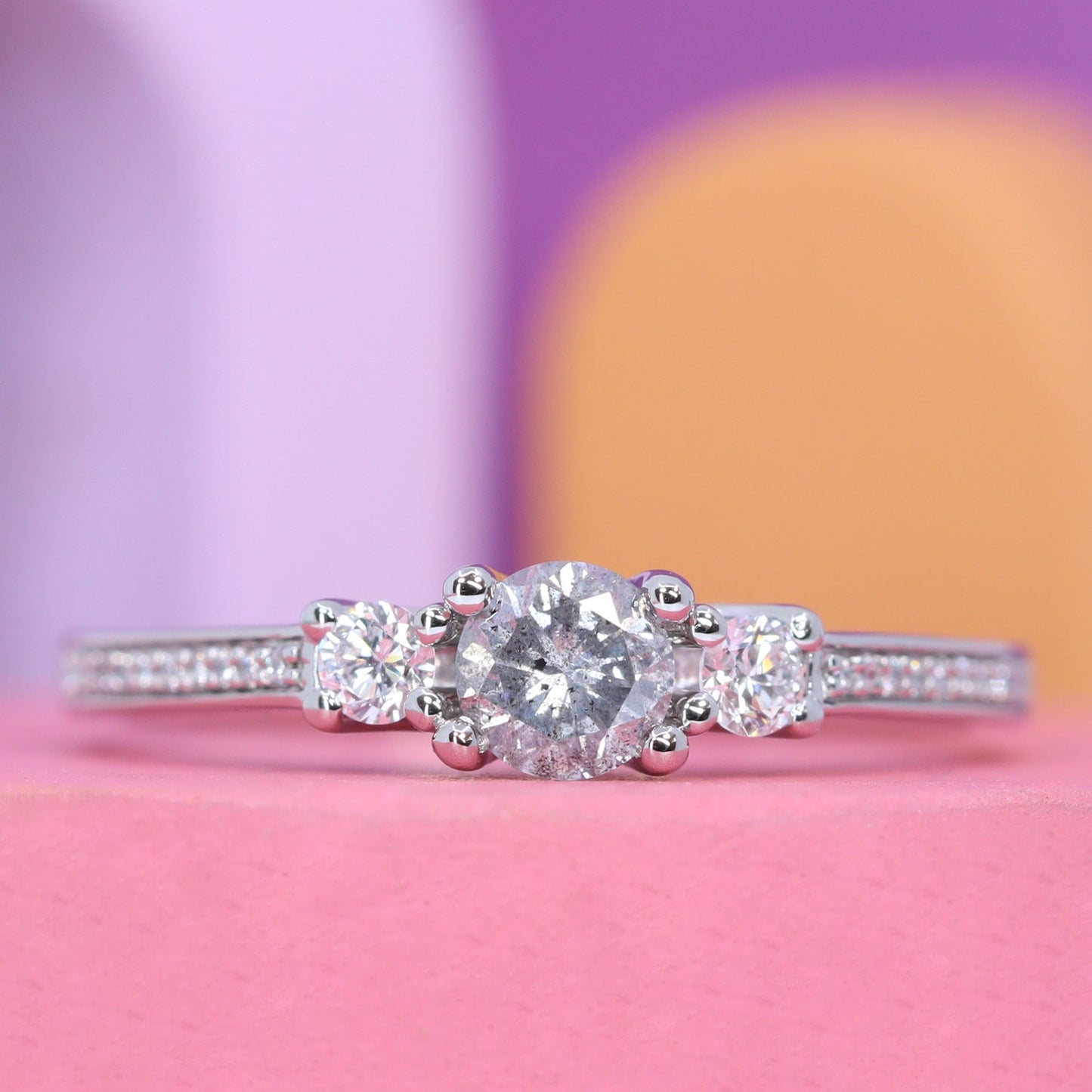 Salt and pepper diamond and white diamond engagement ring and diamond wedding ring set